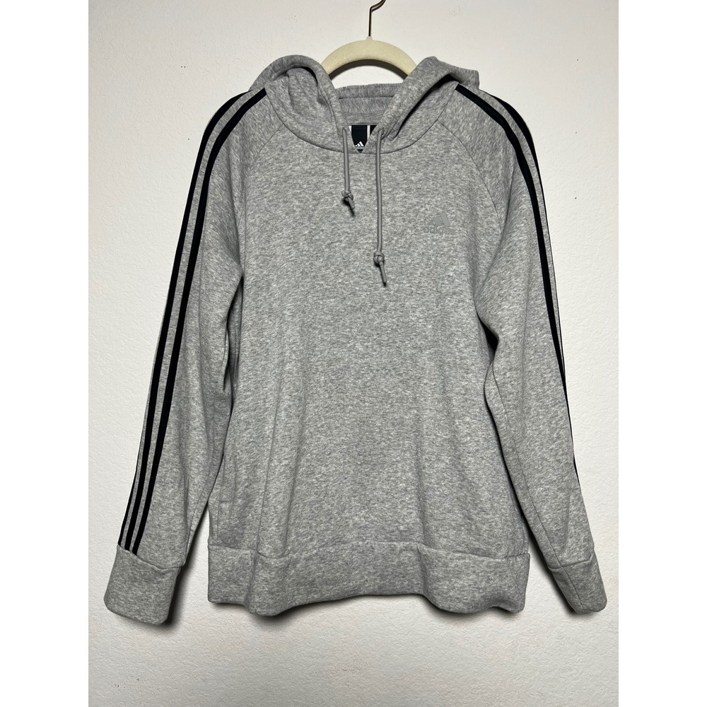 Adidas Hoodie Large Gray Womens Sporty 3-Stripe Pullover Sweatshirt